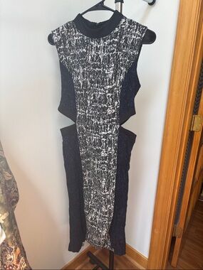 RACHEL Rachel Roy Black and White Cutout Midi Dress